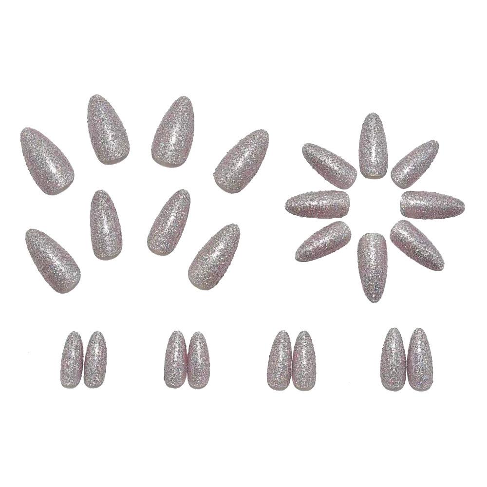 Silver Flash Water Drop Shape Whitening Nail Tips – Perfect for Daily Wear