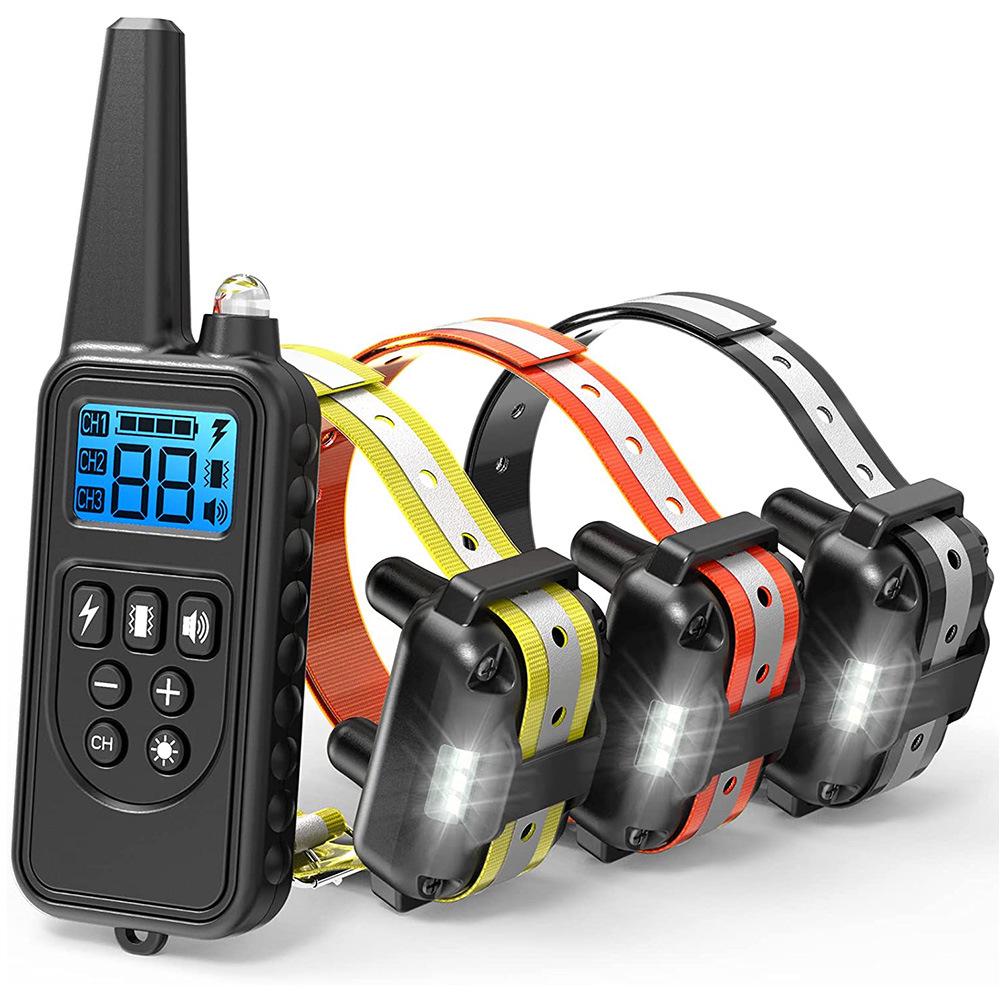 Rechargeable Remote Dog Training Collar, Waterproof Bark Stop Device, 800m Range, Automatic Shock Correction.