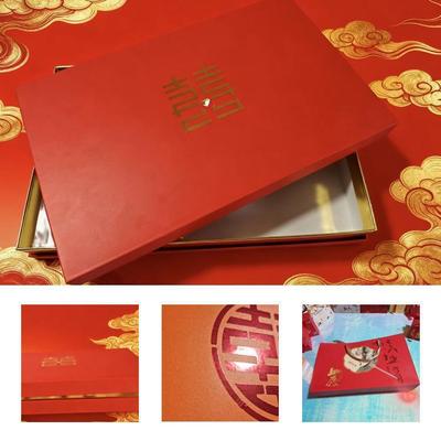 High-End Red Wedding Gift Set: Chinese Round Fan Gift Box