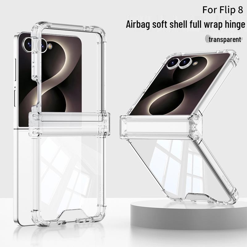 Samsung Galaxy Z Flip 8 Transparent Airbag Case with Rotating Shaft and Full Coverage