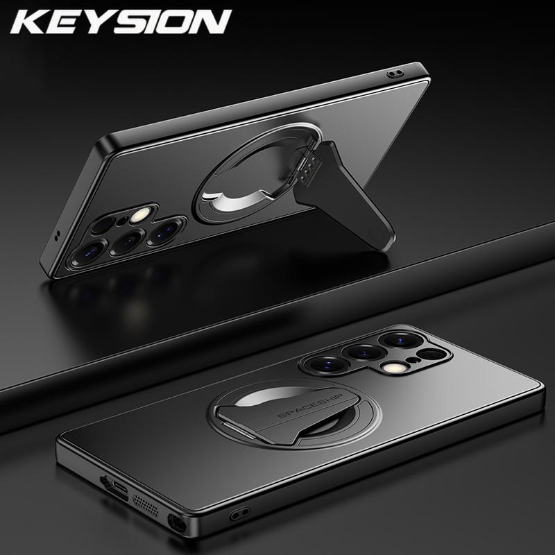 KEYSION Magnetic Phone Case for Samsung S26 Ultra 5G Metal Paint TPU+PC Upright Kickstand Shockproof Cover for Galaxy S26+ Plus