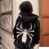 2023 Unisex Gothic Spider Print Zipper Hoodie - European & American Dark Sportswear, Harajuku Plus Size Couples Sweatshirt
