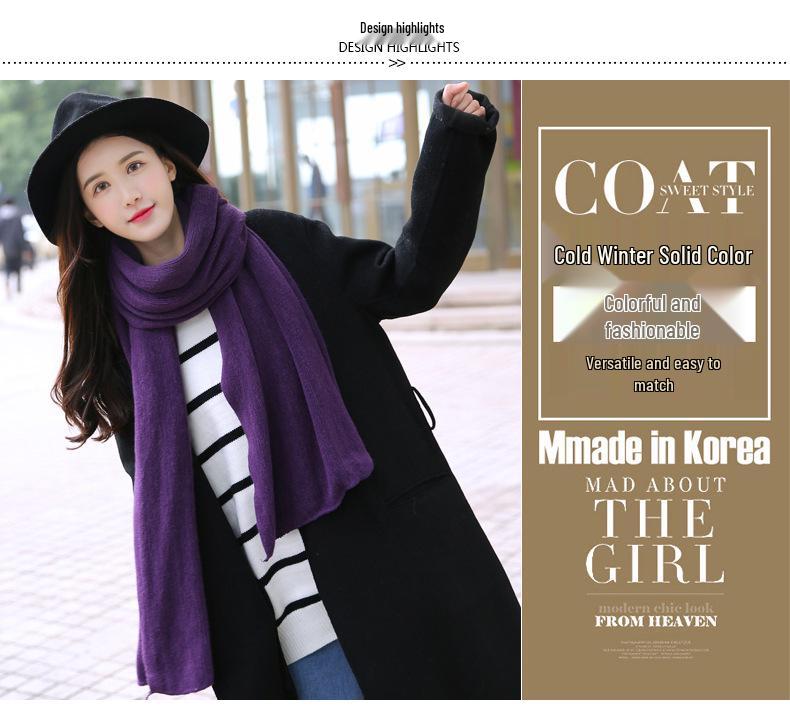 New Women's Korean Style Solid Color Knit Scarf Shawl for Autumn Winter