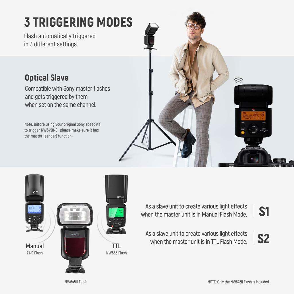 NEEWER Nová edice TTL fotoaparátu Blesk Blesk GN58 HSS Optical Slave Synchronizace zadní clony Kompatibilní s A9 II A9 A7R V IV III II A7 IV III A7S