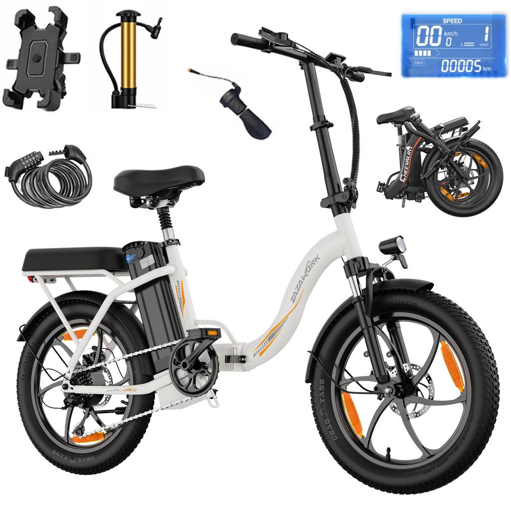 ZAZAWORK 20-inch Folding Electric Bike 250W 47Nm Motor 48V 16Ah Battery 25km/h Speed 100km Range 7 Speeds Spring Suspension Disc Brakes