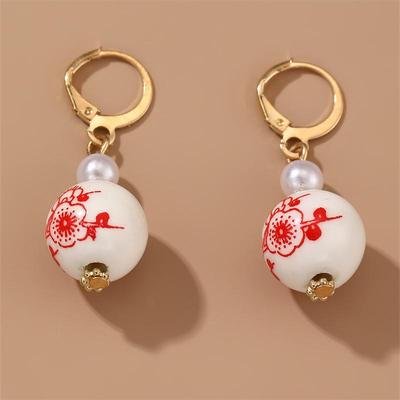 Neue Blau-Weiße Porzellan-Teekanne Anhänger Ohrring Vintage Herz Kugel Hängeohrringe Edelstahl Schmuck