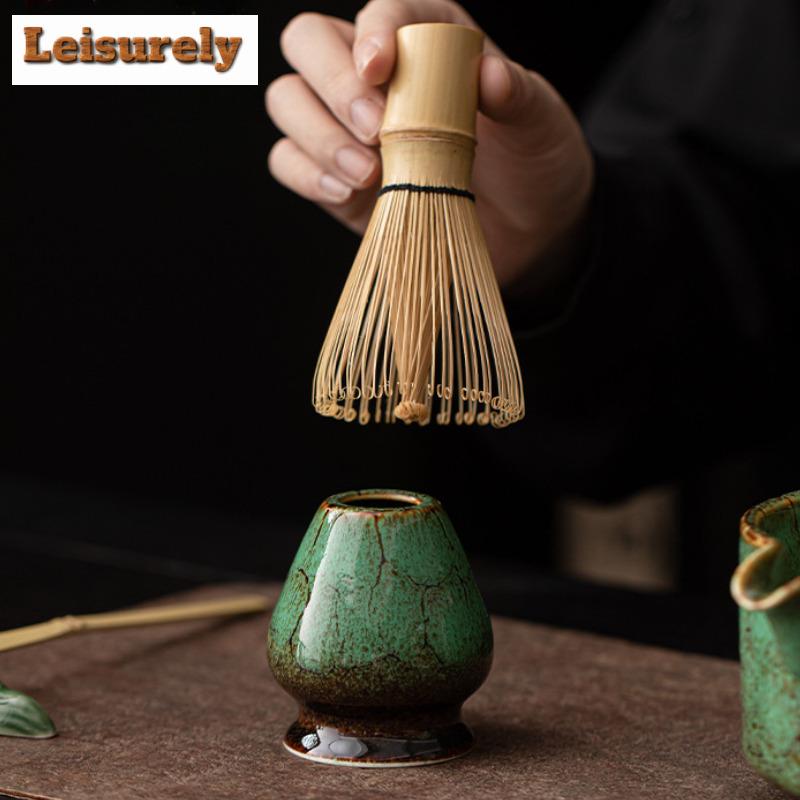 Ofenbrand Fambe Matcha Vierteiliges Set Japanische Keramik Teezubehör Schale Besenhalter Löffel Teeservice Zubehör Handwerksbedarf