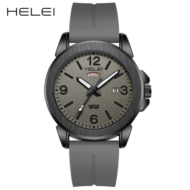 HELEI Herey's new men's watch waterproof quartz watch silicone strap luminous watch non-mechanical one