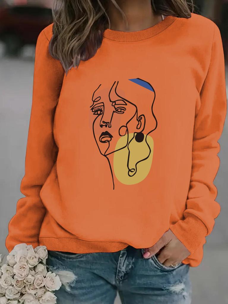 Women's Autumn Winter Casual Long-Sleeved Round Neck Printed Hoodie Sweatshirt