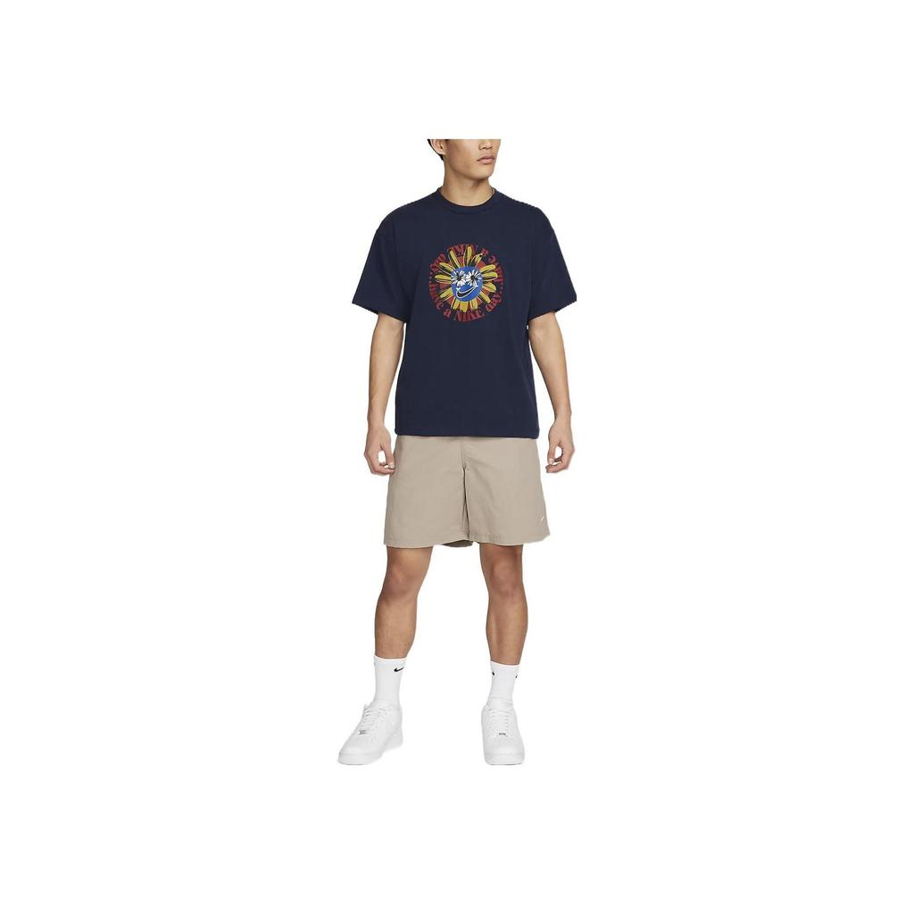 Nike Smiley Cartoon Floral Logo Print Round Neck Short Sleeve T-Shirt Men Tops Blue DV0683-419