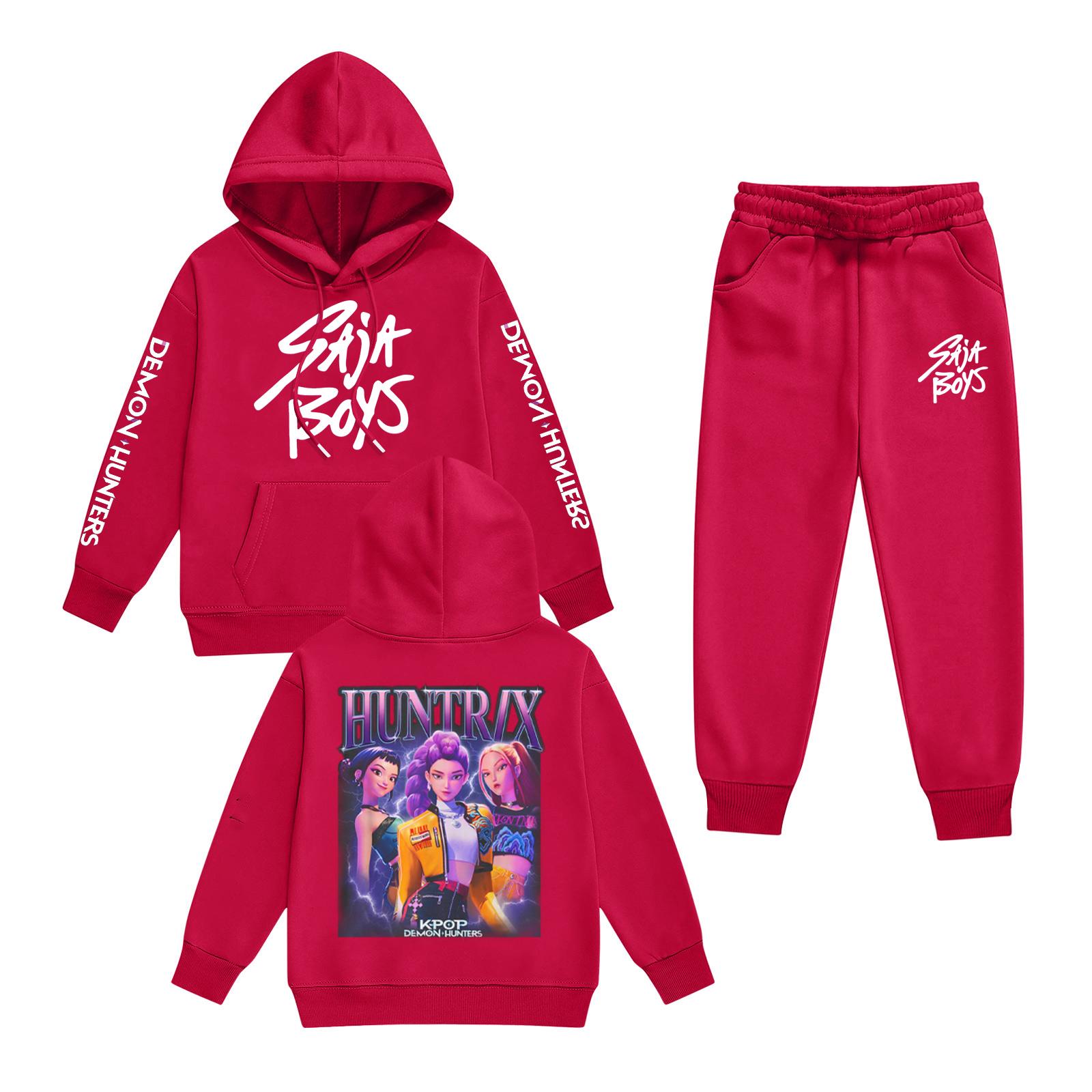 

Kids Long Sleeve Loose Pullover Letter Print Drawstring Hooded Sweatshirt Sweatpants Set 100 красный