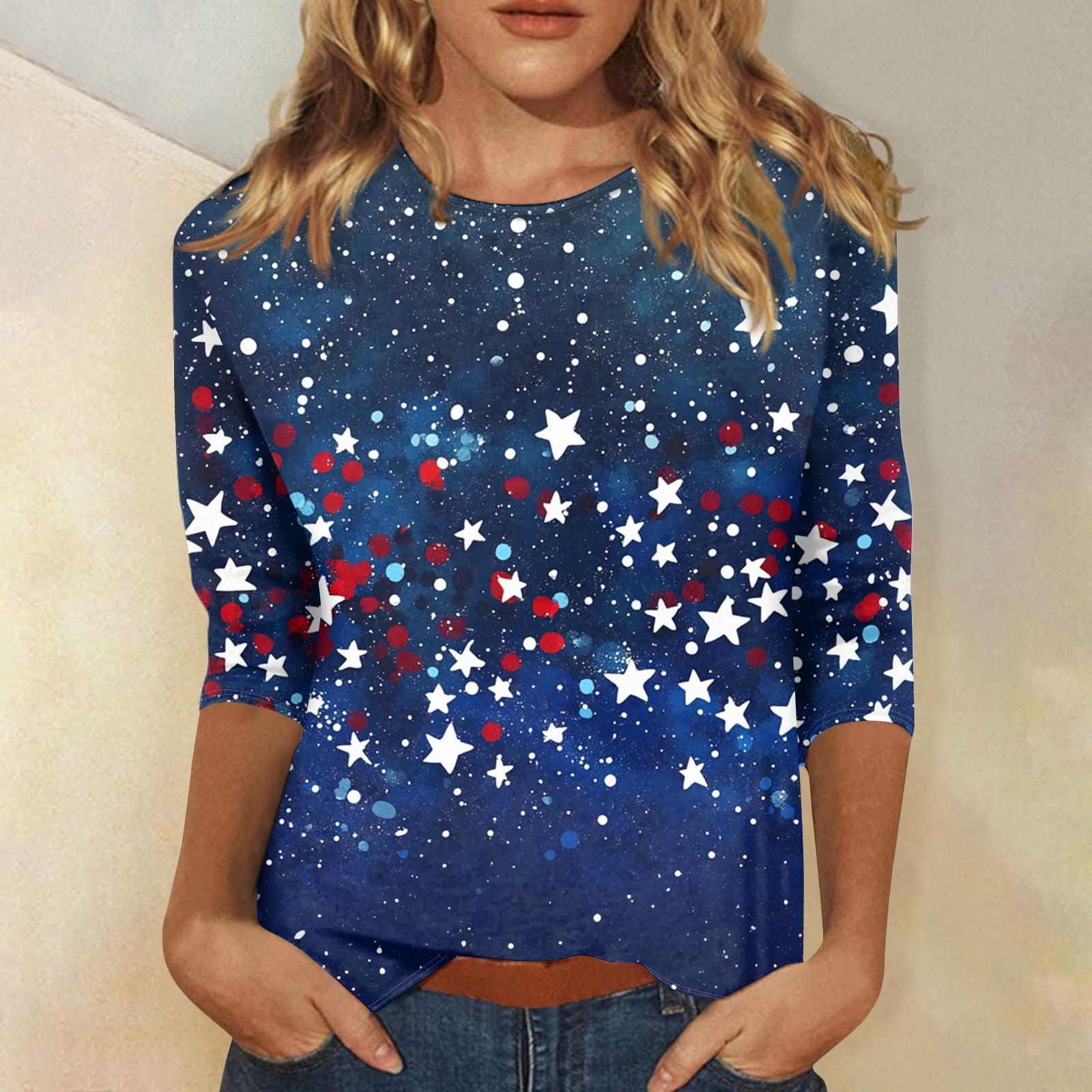 

Женская мода повседневная рубашка с круглым вырезом и принтом в виде семиточечного рукава L