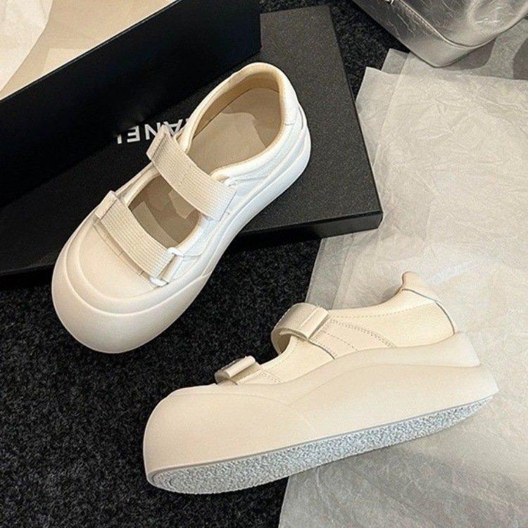 

Празднуйте Белые туфли для женщин Толстая подошва Круглый носок Мэри Джейн Обувь Повседневные Увеличение роста С мелким вырезом Кроссовки Женские 35 бежевый