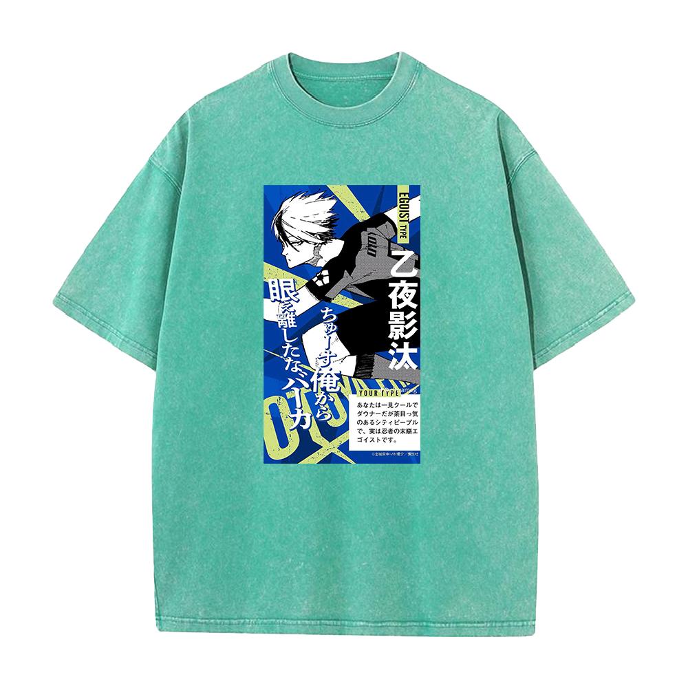 Hot Anime BLUE LOCK Eita Otoya Graphic Washed T-shirt Men Cotton Oversized Tshirts Street Tee Harajuku Male Vintage T Shirt