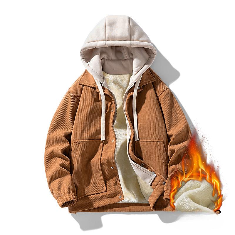 Hooded Jacket Autumn and Winter Fleece Thickened Men's Hong Kong Style Fake Two-piece Sweater Jacket