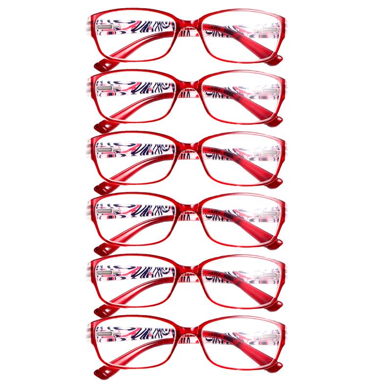 6pcs Reading Glasses Women Printed Reading Glasses Anti Blue Light Eyeglasses Unisex Red Glasses Men