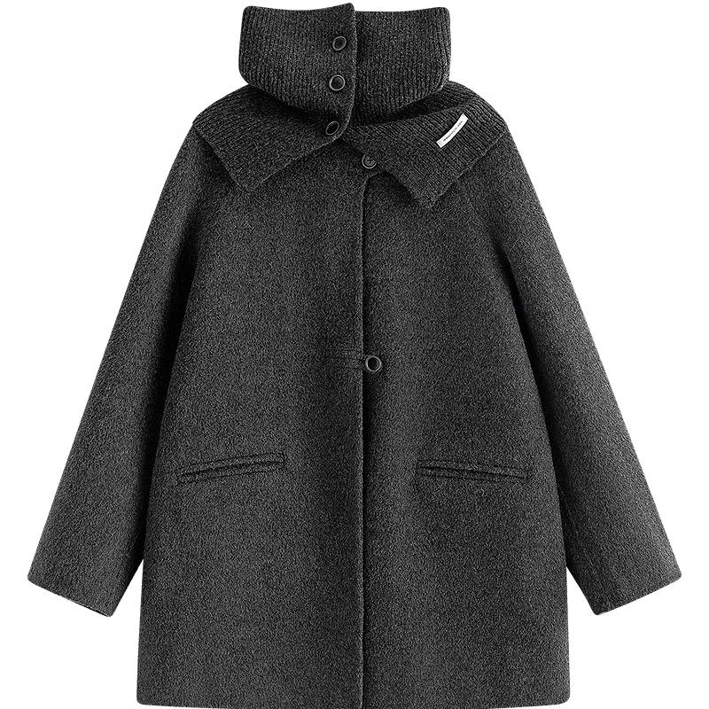 INMAN Women's Alpaca & Silk Scarf Collar Double-Faced Wool Coat