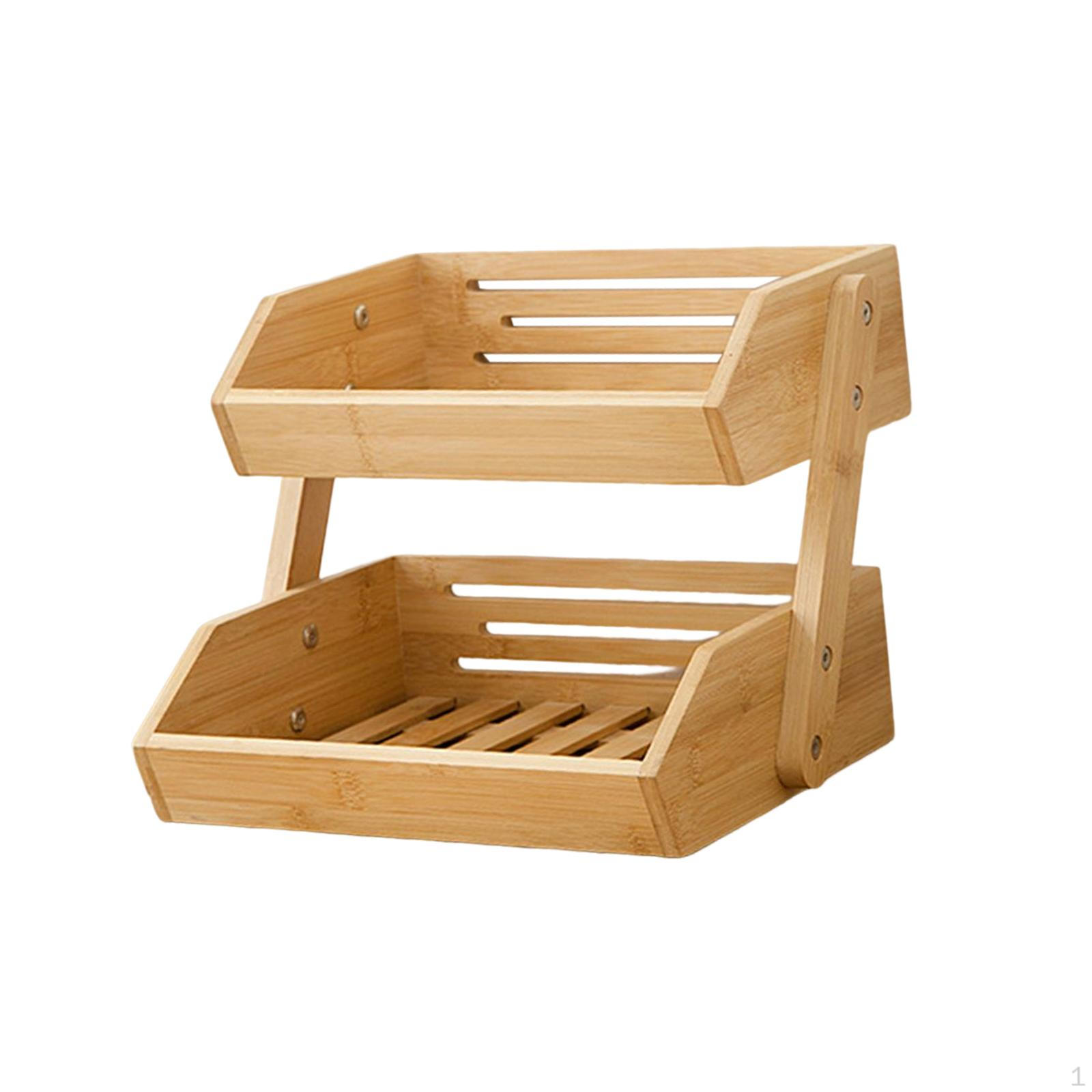

2 Tier Fruit Storage Basket Vegetable Cake Countertop Wooden Bowl Organizer Utility Bracket Rack for