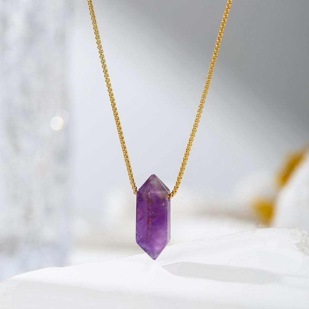 Natural Crystal Pendant, Amethyst, Lapis Lazuli, Necklace, Double Pointed Pillar, Jewelry