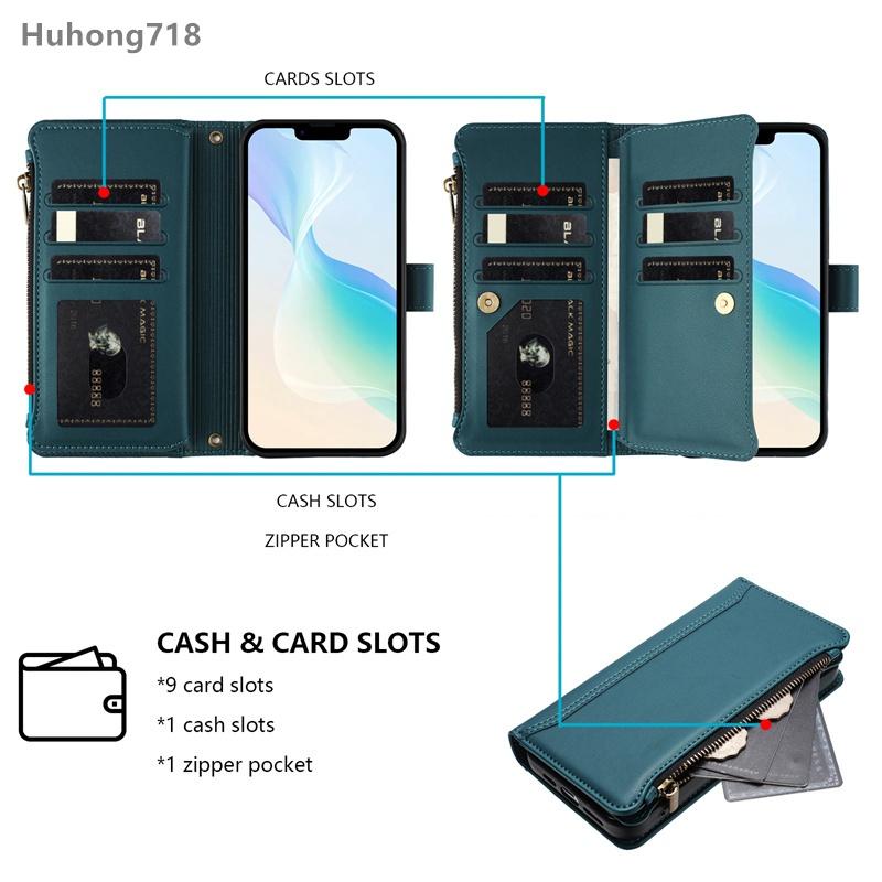Zipper Leather Case For Iphone 14 15 16 Plus 17 Air Pro Max 16E Wallet Cover Casing