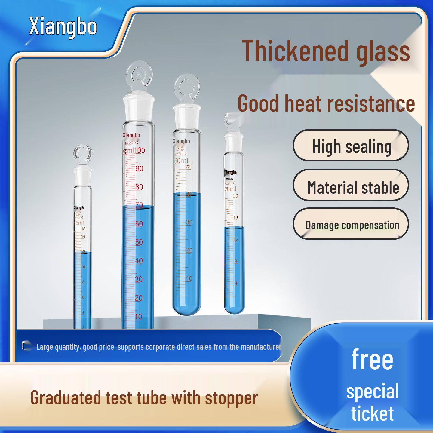 Xiang Bo Graduated High-Temperature Resistant Glass Test Tube with Stopper, Flat  Round Bottom, Ground Joint, Sealed Full Scale Stoppered 5mL Graduated Test Tube