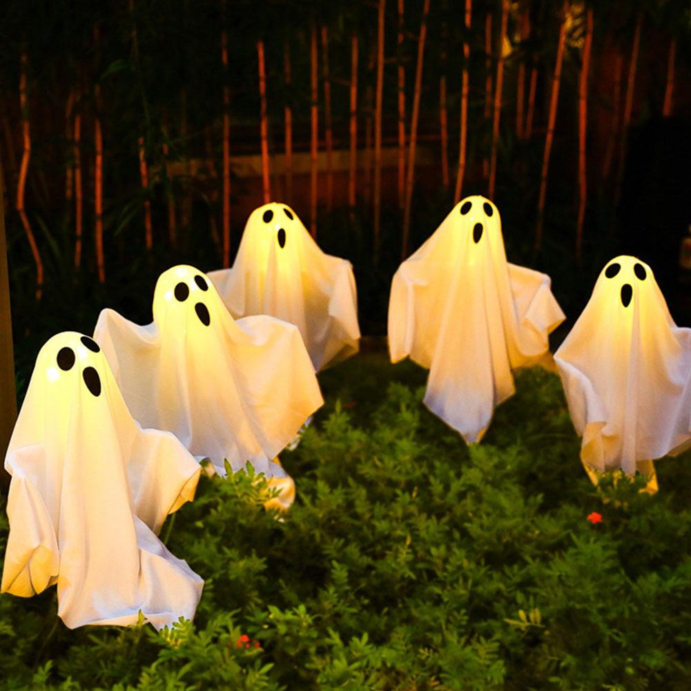 Halloween Ghost Decoration Lantern 8Modes White Cloth Ghost Stake Lights Solar Powered Spooky Cloth Ghosts Light for Patio Porch