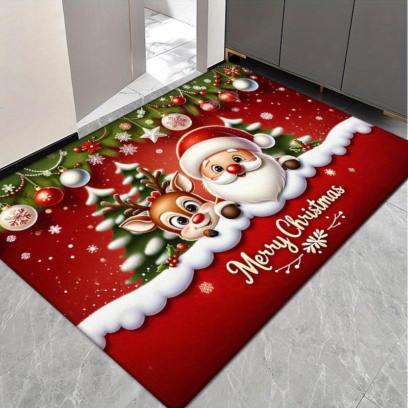 Christmas Santa Reindeer Door Mat Non Slip Absorbent Rug for Entryway Kitchen Holiday Home Decor Washable Floor Mat
