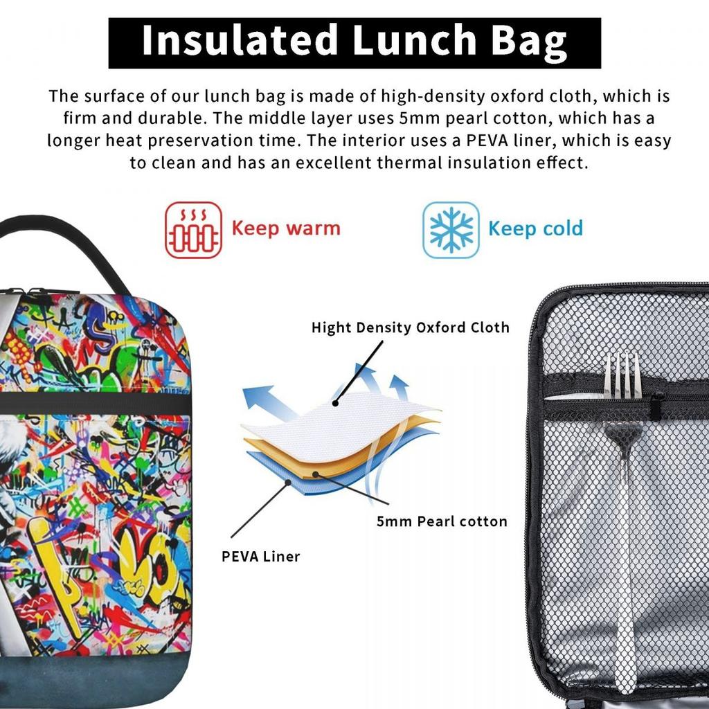 Behind The Curtain Boy - Banksy Street Art Mural Insulated Lunch Bag for Kids School Cooler Thermal Food Box Tote Lunch Boxes