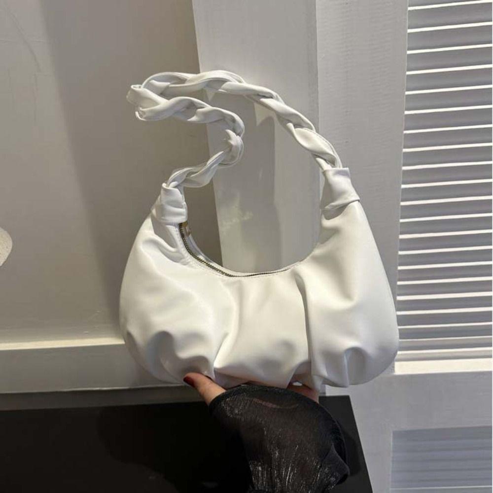 Underarm Dumplings Shoulder Bag Solid Color Fashion Handbag Unique PU Pleated Shoulder Bag Girls
