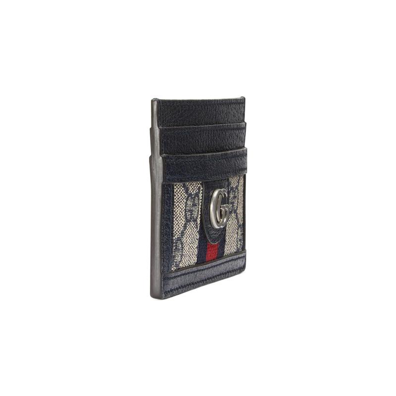 Gucci Ophidia distressed old flower logo striped webbing canvas patchwork card holder card bag women's blue