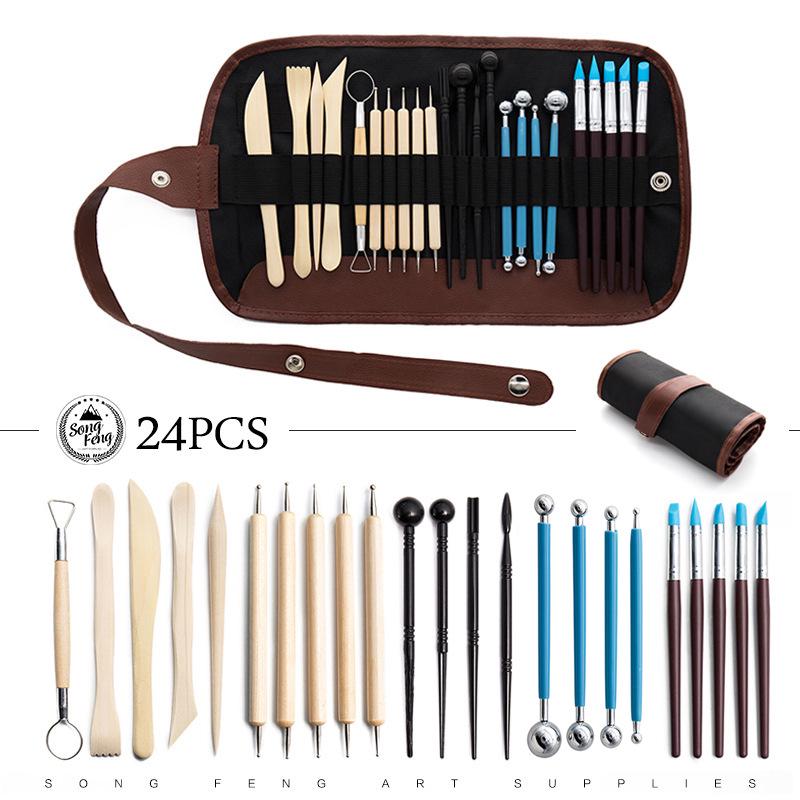 

32-Piece Pottery and Clay Sculpture Tool Set with Carving Knives, Silicone Dotting Pen, and Imprinting Ballpoint