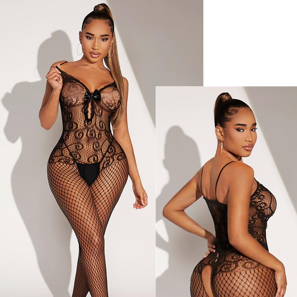 Sexy White Black Lingerie Body Stocking Open Crotch Fishnet Jumpsuit Women Crotchless Lenceria Femenina
