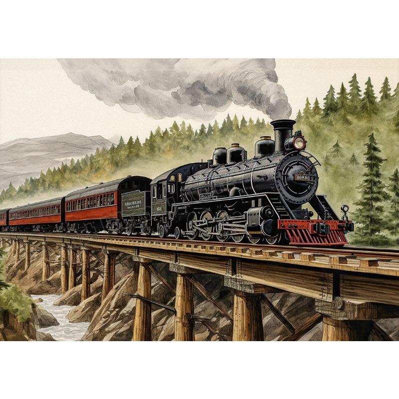 

Watercolor Vintage Steam Train Railroad Locomotives Mountain Landscape Poster Canvas Painting Wall Art Pictures Home Decor 21cm×30cm NoFrame