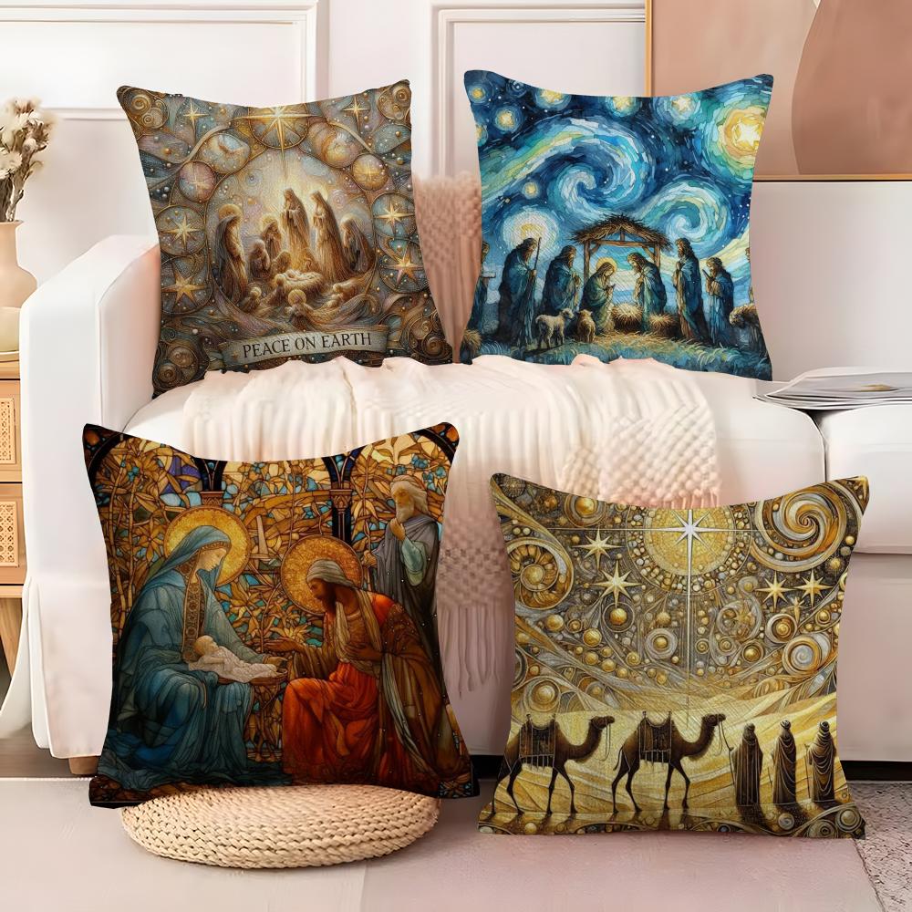 Classical Mural Patterns And Religious Prints Pillow Case Linen Pillow Case Sofa Home Decor Cushion Cover Cushion Cove