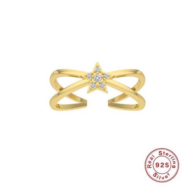 Sterling Silver Sweet Double Layer Star Moon Opening Ring For Women Finger Ring Engagement Wedding Jewelry Wholesale