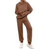 Fall Winter New Solid Fleece Hooded Long Sleeve Top & Pants Set, Casual Women's Outfit For Women
