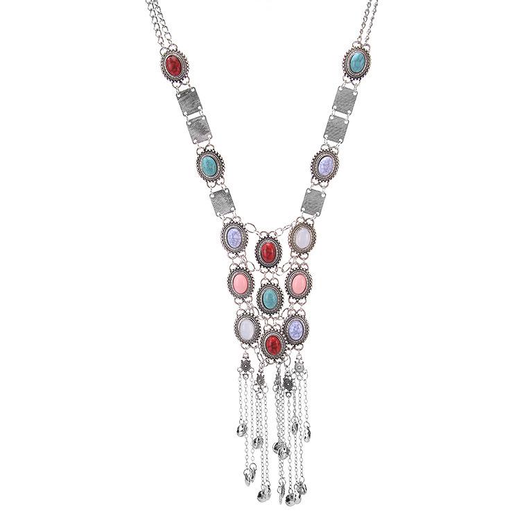 Bohemian Multi-Layered Tassel Necklace with Pearl Pendant for Women