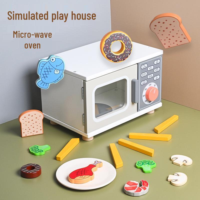 

Kids Wooden Bread Baking & Dessert Kitchen Play Set with Microwave 23.5*15.9*15CM