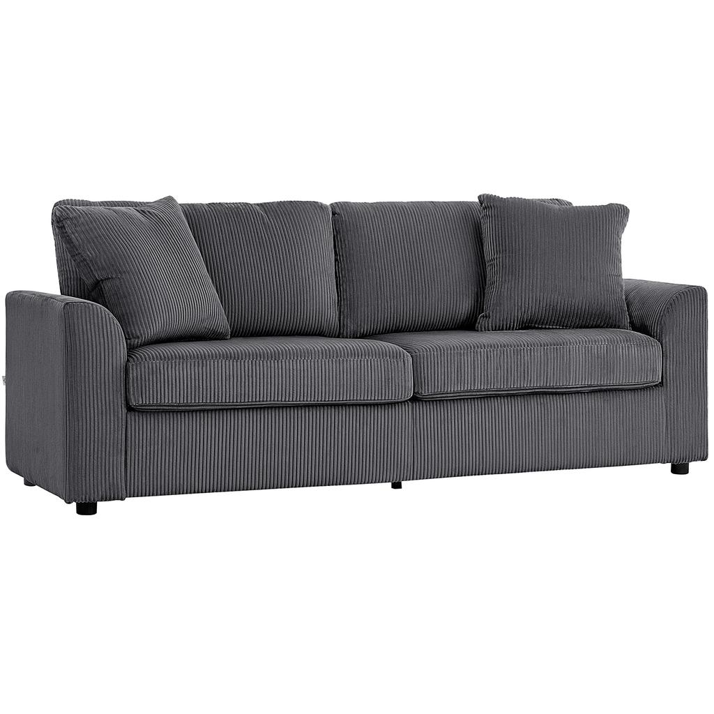3-Seater Sofa with Decorative Cushions, Corduroy Sofa for Living Room, Bedroom, 212 Cm Wide, Dark Gray