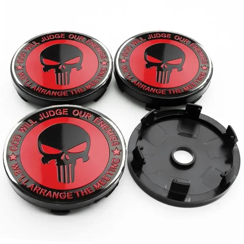 4PCS 56MM Skull Wheel Center Cap Decal StylingEmblem Car Cover Stickers Hub