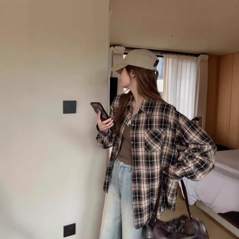 2025 Spring Korean Slimming Plaid Shirt for Women - High-End Sunscreen Design