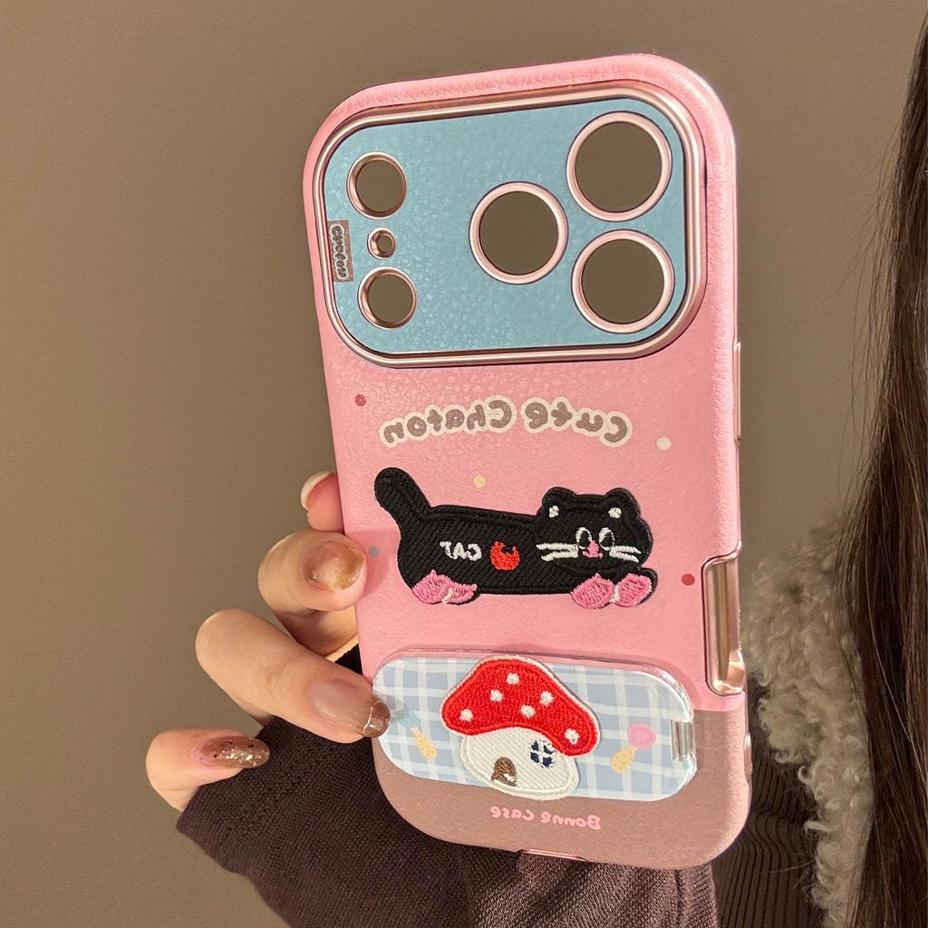 Embroidered Cats and Puppies for IPhone17promax for Apple 16 Mobile Phone Case 15 for 13 Color Leather 11 Mirror