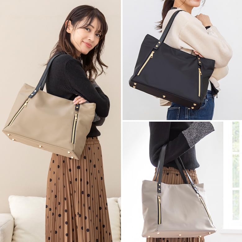 Tote Bag for A4 Shoulder Brand [Kagonomori] Women, Business, Commuting, Size, Bag, Lightweight, Water-repellent, Nylon, Large, Name, 502-12 [Gray]