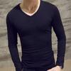 Herrenhemd Unifarben Pullover Lässig V-Ausschnitt Langarm Schlank Herbst Basishemd für den täglichen Gebrauch
