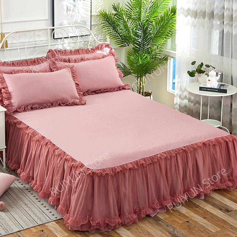 Elegant Princess Bed Skirt Non-slip Mattress Cover Ruffled Lace Bed Skirt Bedsheet Bed Cover Protector Home Bedspread Bed Skirt