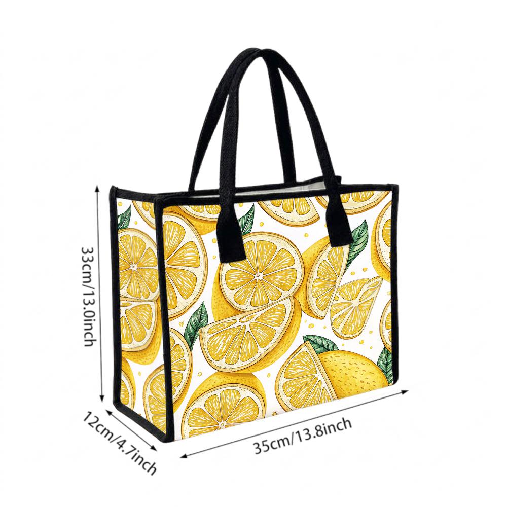 Lemon Print Tote Bag Fashion Casual Daily Handbag Large Capacity Lightweight Reusable Shopping Bag For Women Outdoor Use