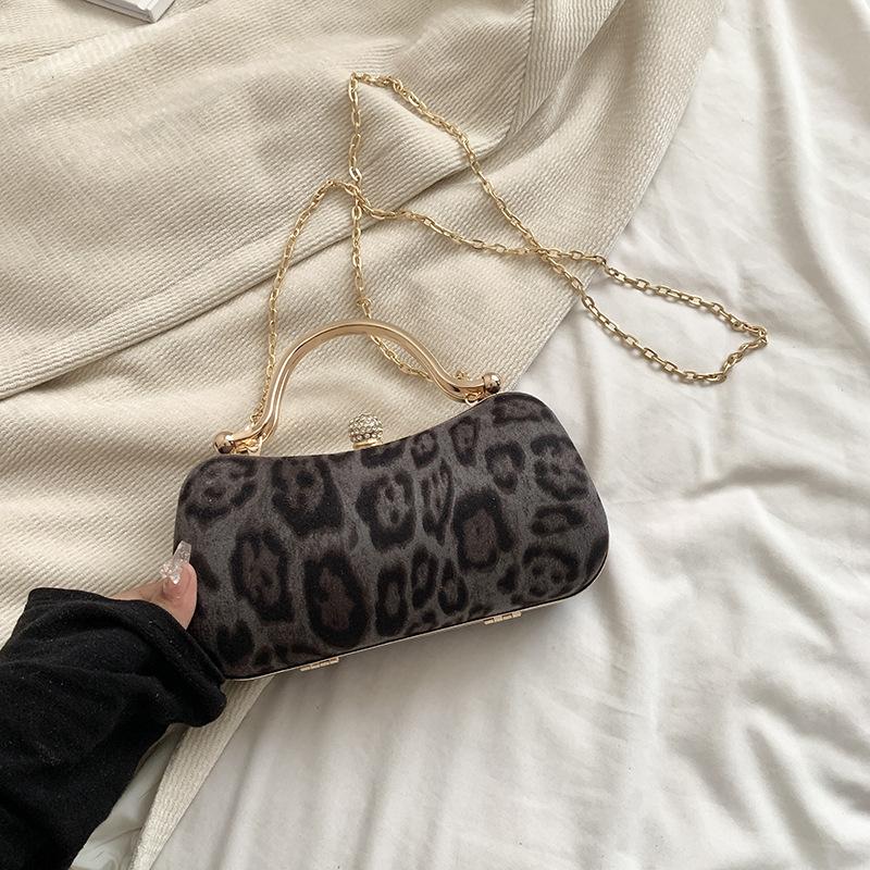 Retro Leopardenmuster Tasche Damen 2025 Herbst neue Mode mit Diamanten besetzte Abendtasche ausländischer Stil Kette einzelne Schulter Umhängetasche Achseltasche