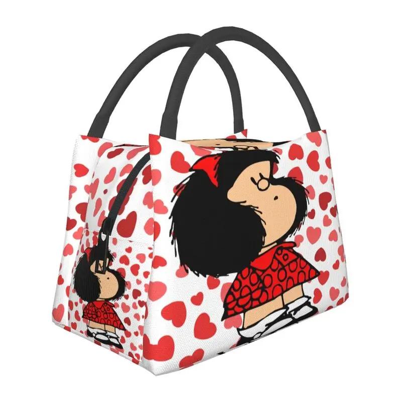 Custom Vintage Mafalda Manga Insulated Lunch Bags for Quino Comic Cartoon Thermal Cooler Bento Box Office Picnic Travel