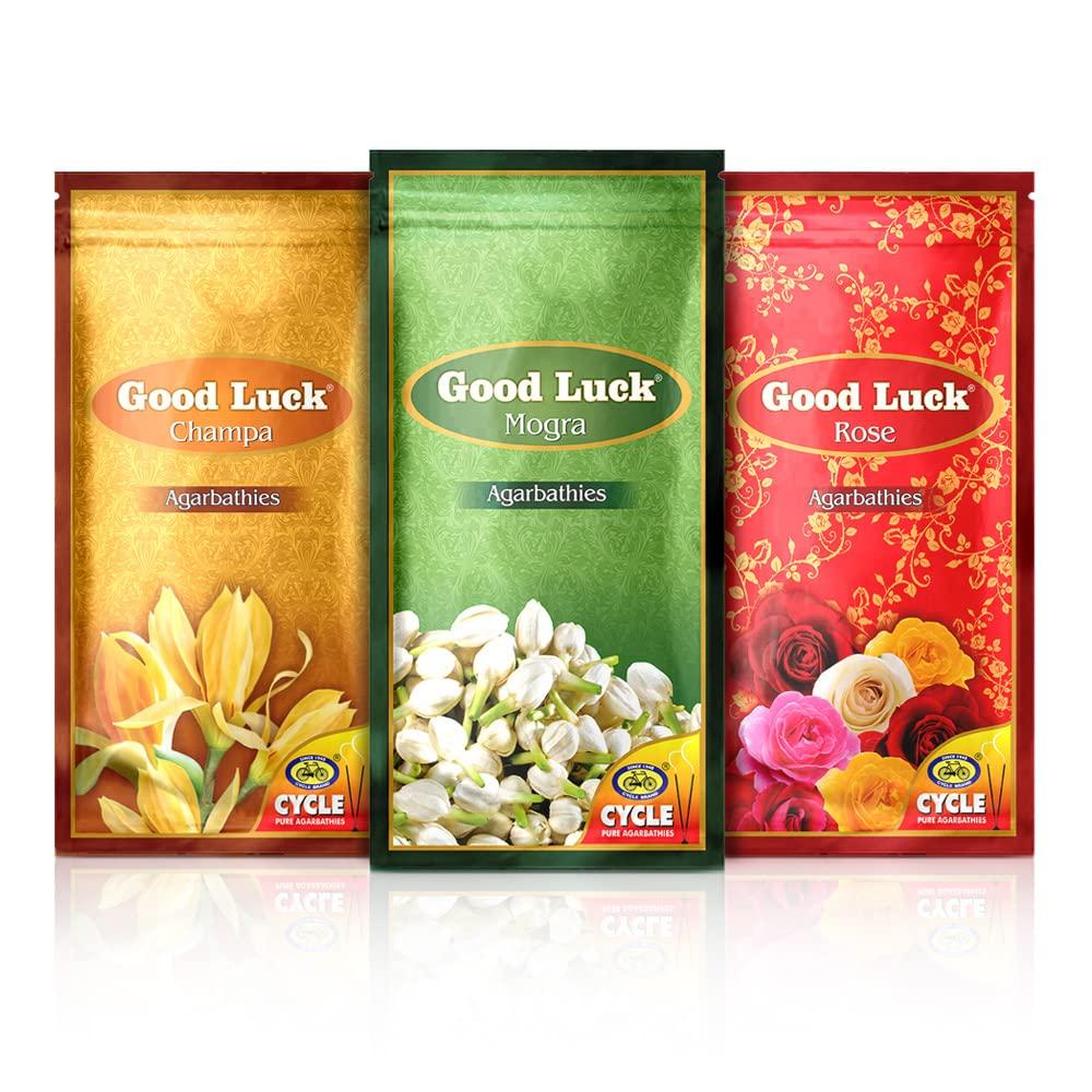 

Cycle Pure Agarbathi GoodLuck Special Combo Pack Champa Mogra Rose Incense Sticks 3 Pouches(220 gm per Pouch)