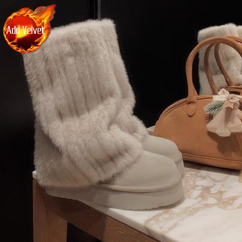 Fashion Mid Calf Large Size Warm Round Toe Platform Plush Women's Snow Boots Winter Fashion 2025 Trend Y2k Novelty on Offer Ladies Shoes